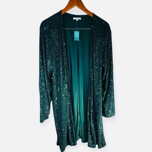 Maurices Teal Sequin Open Cardigan